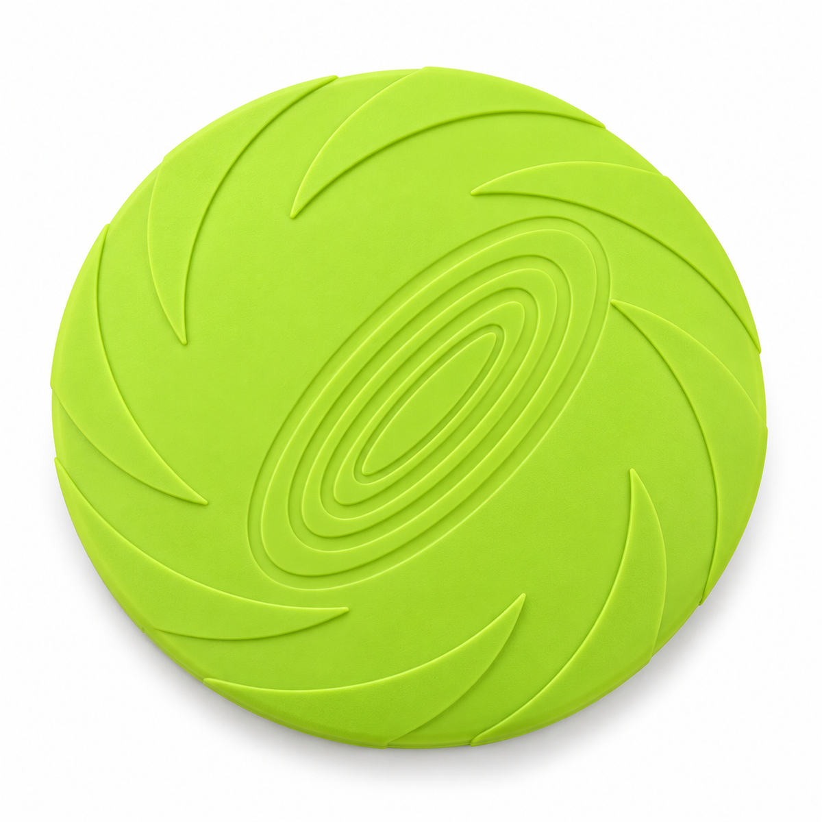 Frisbee souple pour chien vert sur fond blanc